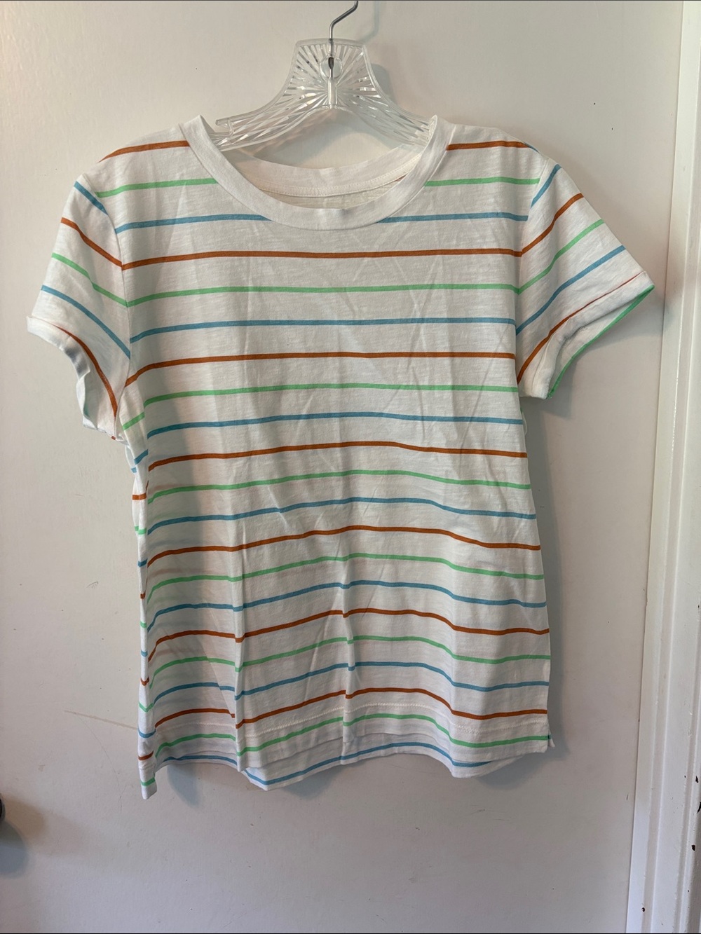 LOFT White Short-Sleeve Tee with Blue, Green & Orange Stripes